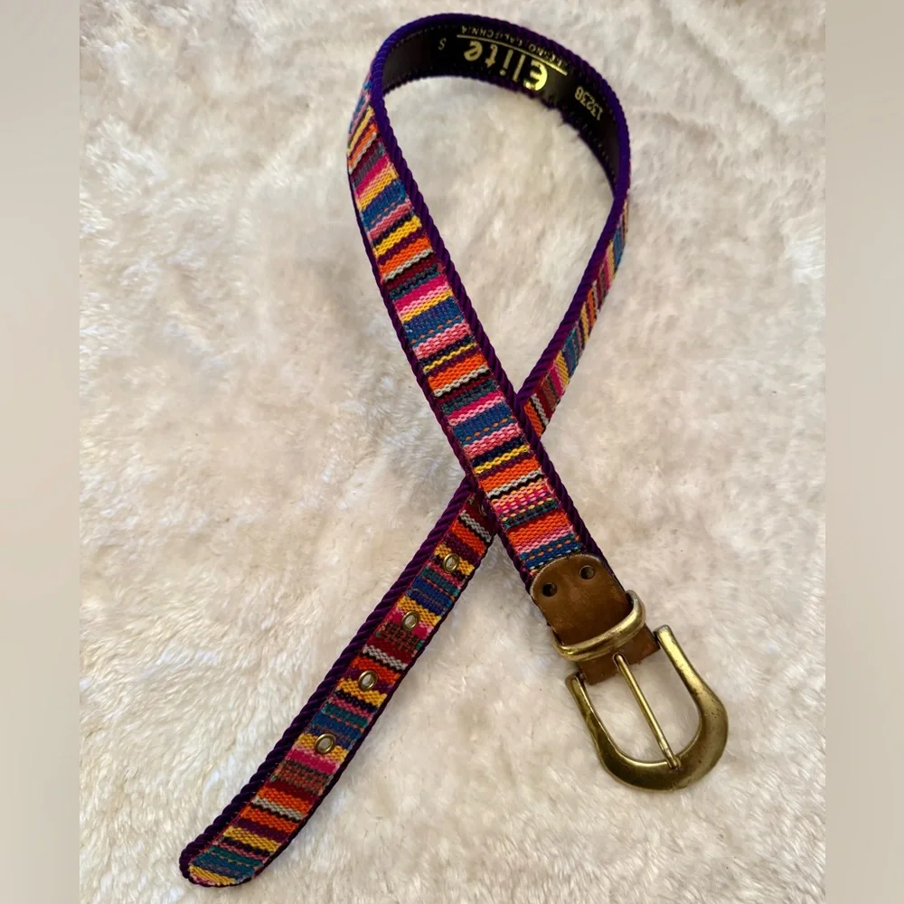 Vintage Colorful Striped Belt Jewel tones Sz S Elite